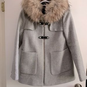Womens grey winter coat with fur hood